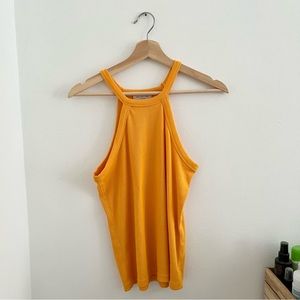 Selected Femme | Mustard Yellow Ribbed Hip Length Mimmi Tank Top | Small (S)